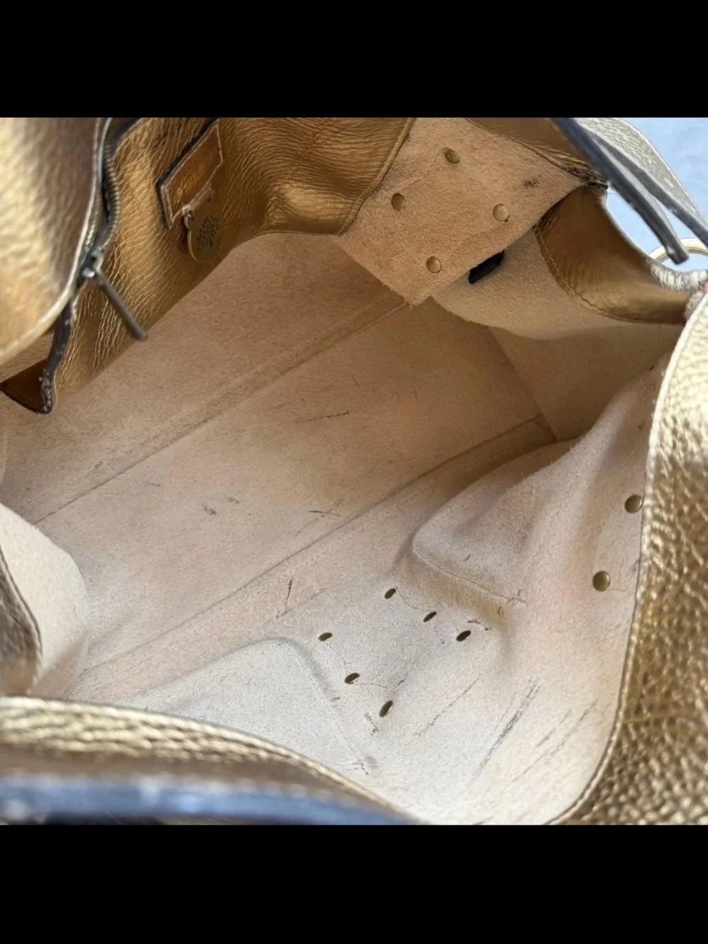 Mulberry Metallic Gold Leather Satchel with Buckle Pockets